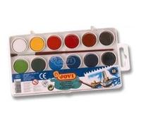 Jovi - Kit Aquarelle avec Pinceau, 12 godets 22mm, Couleurs Brillantes et Intenses, Peinture facile à diluer à l'eau et à séchage rapide, Sans Gluten (800/12)