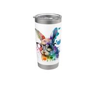 Aquarelle Lapin avec lunettes Animaux mignons Lapins colorés Gobelet isotherme en acier inoxydable double paroi
