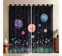 Aquarelle Lot de 2 Rideaux Occultants Phoniques Ciel étoilé planète Pissenlit Thermiques Anti Froid Œillets Opaques pour Chambre Enfant et Salon 140L X 245H cm