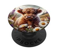 Aquarelle Mignonne Vache écossaise pour bébé Highland PopSockets PopGrip Adhésif