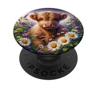 Aquarelle Mignonne Vache écossaise pour bébé Highland PopSockets PopGrip Adhésif