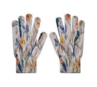 Aquarelle Mitaine d'hiver | Motif Fleurs Oiseaux Mitaines en tricot pour femme - Jaune Mitaines thermiques pour la course à pied, le sking