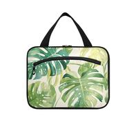 Aquarelle Monstera Deliciosa Feuilles Lac Vert Perle Blanche Trousse de toilette à suspendre avec crochet, trousse de maquillage portable design pour croisière, voyage, camping, organisateur de
