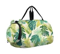 Aquarelle Monstera Deliciosa Feuilles Motif Couleur Vert Lac et Blanc Perle Feuilles Vertes et Enfants Joli Sac de Gym avec Compartiment à Chaussures Grande Capacité Enfants, Aquarelle Monstera