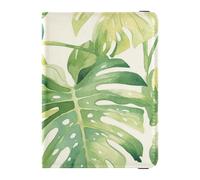 Aquarelle Monstera Deliciosa Feuilles Motif Couleur Vert Lac et Perle Blanc Vert Feuilles et Cuir Porte-passeport décoratif pour homme Voyage Voyage, Aquarelle Monstera deliciosa motif feuilles,