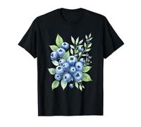 Aquarelle Myrtille Fruits Motif Feuilles Été T-Shirt