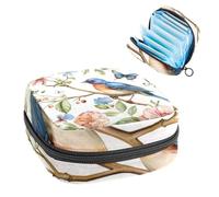 Aquarelle Natures Sac de rangement pour serviettes hygiéniques Motif floral oiseau et papillon Grande pochette pour tasse menstruelle avec fermeture éclair