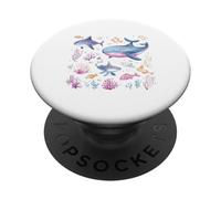 Aquarelle Océan Baleine Requin Poisson Corail Scène PopSockets PopGrip Adhésif