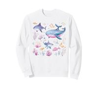 Aquarelle Océan Baleine Requin Poisson Corail Scène Sweatshirt
