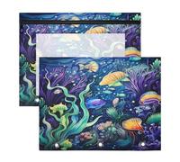 Aquarelle Oeuvre Animal Marin Trousses à Crayons Transparentes pour Chevet,Compatibles avec les Classeurs à 3 Anneaux(2 Pack)