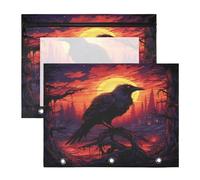 Aquarelle Oeuvre Corbeau Trousses à Crayons Transparentes pour Chevet,Compatibles avec les Classeurs à 3 Anneaux(2 Pack)