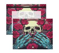 Aquarelle Oeuvre Crâne Rose Trousses à Crayons Transparentes pour Chevet,Compatibles avec les Classeurs à 3 Anneaux(2 Pack)