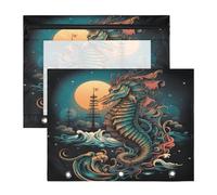 Aquarelle Oeuvre Hippocampe Trousses à Crayons Transparentes pour Chevet,Compatibles avec les Classeurs à 3 Anneaux(2 Pack)