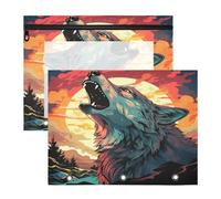 Aquarelle Oeuvre Loup Hurlant Trousses à Crayons Transparentes pour Chevet,Compatibles avec les Classeurs à 3 Anneaux(2 Pack)