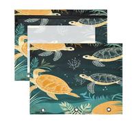 Aquarelle Oeuvre Tortues De Mer Trousses à Crayons Transparentes pour Chevet,Compatibles avec les Classeurs à 3 Anneaux(2 Pack)