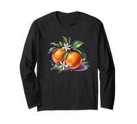Aquarelle Oranges et Fleurs Botanique Fruit Art Manche Longue