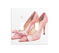 Aquarelle Paire de talons roses avec nœuds Double Gang Toggle Plaque murale Interrupteur Décor Taille standard - 11,4 x 11,4 cm