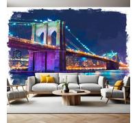 Aquarelle Papier Peint Intissé 200x140 cm Pont de Brooklyn Papier Peint Panoramique Mural Affiche Géante Décoration Murale Photo Salon Chambre D'enfant Décor Fond TV