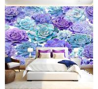 Aquarelle Papier Peint Intissé 400 x 280 cm Fleurs et plantes succulentes Panoramique Image Photo Trompe l'oeil Murale Wallpaper Tapisserie pour Salon, Adulte Chambre d'enfants, Étude Décoration
