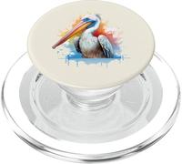 Aquarelle pélican Portrait Couleur côtier Oiseau éclaboussure PopSockets PopGrip pour MagSafe