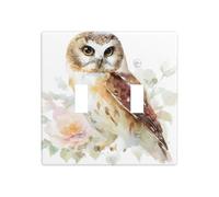 Aquarelle Petite chouette et fleurs fantaisiste Double Gang Toggle Plaque murale Interrupteur Décor Taille standard - 11,4 x 11,4 cm