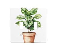 Aquarelle Petite Plante en Pot Double Gang Toggle Plaque Murale Interrupteur Décor Taille Standard - 11,4 x 11,4 cm