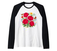 Aquarelle Pivoine Rouge Bouquet Floral Papillons Formes Mania Manche Raglan