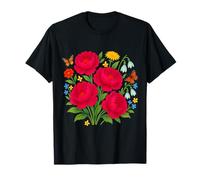 Aquarelle Pivoine Rouge Bouquet Floral Papillons Formes Mania T-Shirt