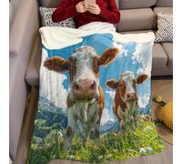 Aquarelle Plaid Polaire 200 x 220 cm Animal Vache Couverture Flanelle 3D Douce Moelleuse et Chaude Jeté de Lit ou Canapé Décoration Chambre Adulte et Enfant