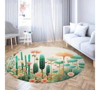 Aquarelle Plante Tropicale Petit Tapis Rond Jungle Jardin Cactus imprimé Lavable antidérapant Cercle Tapis pour entrée intérieure extérieure 160cm