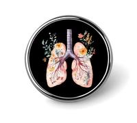 Aquarelle Poumons avec Fleurs Mignon Broche Revers Épingles Badge Métal Rond Veste Chapeau Sac Accessoires Bijoux