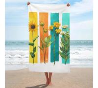 Aquarelle Quatre Fleurs Abstraites Verticales Serviette de Plage Anti-Sable Microfibre Grandes Serviettes de Douche Multi-Usages Absorbantes pour Salle de Bain Piscine 130 x 80 cm