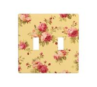 Aquarelle Rose Clusters sur Jaune Beurre Double Gang Bascule Plaque Murale Interrupteur Décor Taille Standard - 11,4 x 11,4 cm