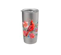 Aquarelle rouge cardinal oiseau floral observation des oiseaux Gobelet isotherme en acier inoxydable double paroi