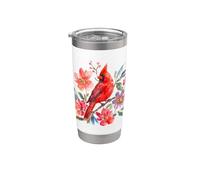 Aquarelle rouge cardinal oiseau floral observation des oiseaux Gobelet isotherme en acier inoxydable double paroi