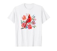 Aquarelle Rouge Cardinal Oiseau Floral Observation des Oiseaux T-Shirt