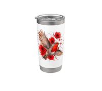 Aquarelle rouge-gorge européen floral oiseau rouge observation des oiseaux Gobelet isotherme en acier inoxydable double paroi