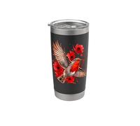 Aquarelle rouge-gorge européen floral oiseau rouge observation des oiseaux Gobelet isotherme en acier inoxydable double paroi
