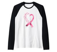 Aquarelle Ruban Rose Papillons Sensibilisation au Cancer du Sein Manche Raglan