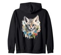 Aquarelle Sable Chat Floral Couronne Art Feline Lover Sweat à Capuche
