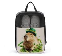 Aquarelle Saint Patrick's Day Capybara Wear Hat Clovers Sac à chaussures pour voyage Usage quotidien Anti-poussière Pochette de rangement pour chaussures de golf