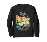 Aquarelle Souvenir de Voyage Venise Gondola Italie Manche Longue
