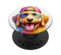 Aquarelle Sporty Labradoodle Dog in Shades Backwards Hat PopSockets PopGrip Adhésif