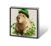 Aquarelle St Patrick Day Capybara Wear Hat Trèfles Unisexe Broches & Épingles Carré Léger Revers Badge Bijoux pour Vêtements Châle Chapeau