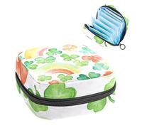 Aquarelle St Patrick Day Trèfle Rainbow Coins Sac de rangement pour serviettes hygiéniques Grande pochette pour tasse menstruelle avec fermeture éclair