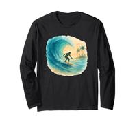 Aquarelle Surf Scène Surf Riding Wave & Coastal Vibes Manche Longue