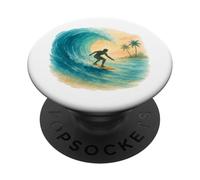 Aquarelle Surf Scène Surf Riding Wave & Coastal Vibes PopSockets PopGrip Adhésif
