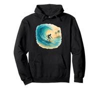 Aquarelle Surf Scène Surf Riding Wave & Coastal Vibes Sweat à Capuche