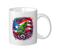 Aquarelle Tasses à café Grenouille drapeau de Porto Rico Tasse À Café en porcelaine Humour Tasses à thé pour Homme décorer 330ml