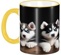 Aquarelle Tasses de Petit déjeuner Chiots Husky Chiens Tasse Céramique Humour Tasses à café pour Anniversaire Femme 330ml